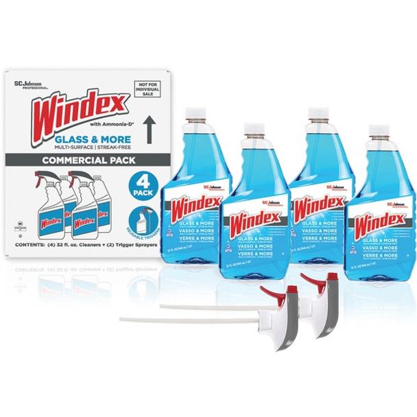 Windex&reg; Glass & More Streak-Free Cleaner - 32 fl oz (1 quart) - Fresh ScentBottle - 4 / Carton - Blue