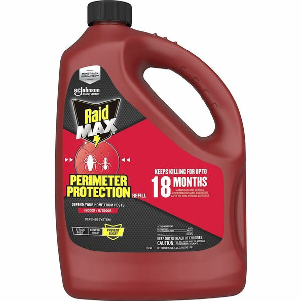 Raid MAX Perimeter Protection Refill - Spray - Kills Mosquitoes, Cockroaches, Ants, Ticks, Spider, Bugs, Fleas, Flies, Gnats, Silverfish, Crickets, ... - 1 gal - Red - 4 / Case