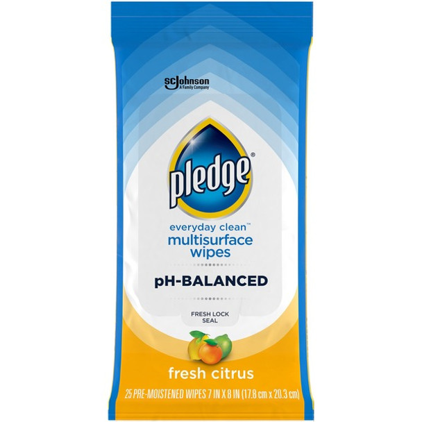 Pledge PH Balanced Multisurface Cleaner Wipes - For Multi Surface - Fresh Citrus Scent - 12 / Carton - Blue