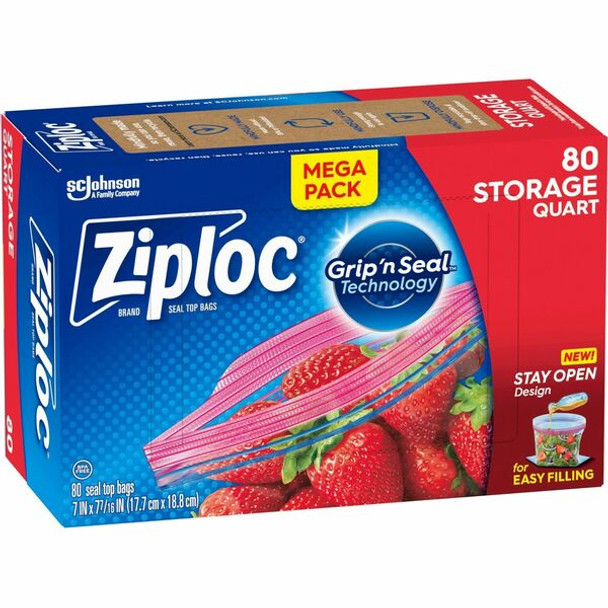 Ziploc&reg; Stand-Up Storage Bags - 1 quart Capacity - Blue - 80/Box - Kitchen, Storage