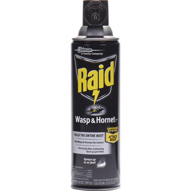 Raid Wasp/Hornet Killer Spray - Spray - Kills Hornet, Wasp, Mud Dauber, Yellow Jacket, Bugs - 14 fl oz - White - 1 Each