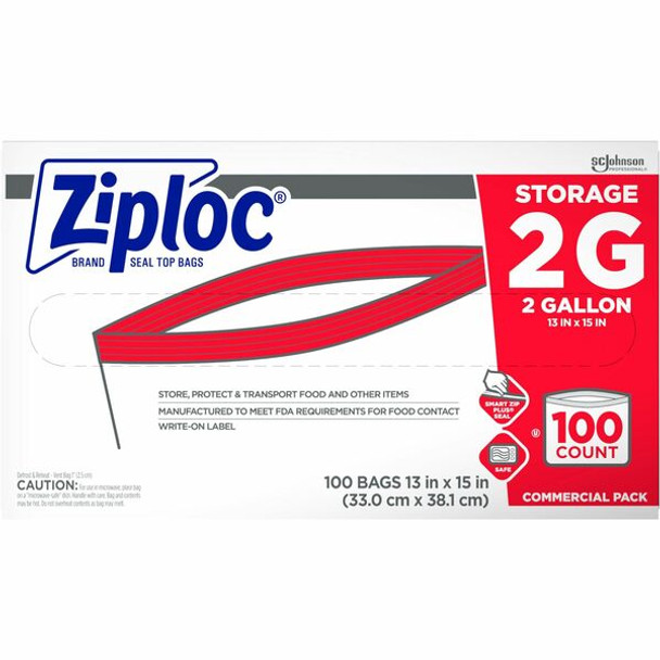 Ziploc&reg; 2-Gallon Storage Bags - Extra Large Size - 2 gal Capacity - Clear - 100/Carton - Food