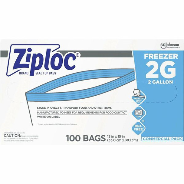 Ziploc&reg; Grip n' Seal Freezer Bags - 2 gal Capacity - 13" Width x 15" Length - Blue - Plastic - 1Carton - Food, Meat, Poultry, Fish