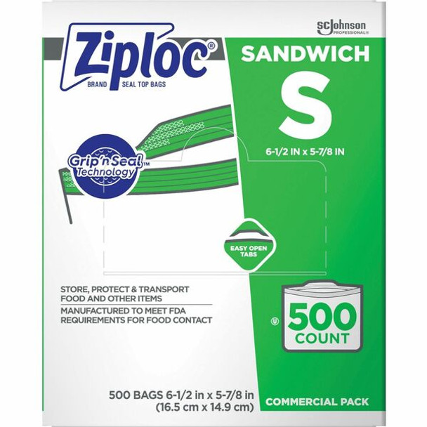 Ziploc&reg; Seal Top Sandwich Bags - 6" Width x 5.88" Length - 1.20 mil (30 Micron) Thickness - Zipper Closure - Clear - 500/Carton - Sandwich, Food