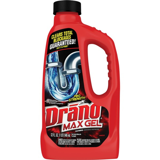 Drano Max Gel Clog Remover - Ready-To-Use - 32 fl oz (1 quart)Bottle - 12 / Carton - Clear