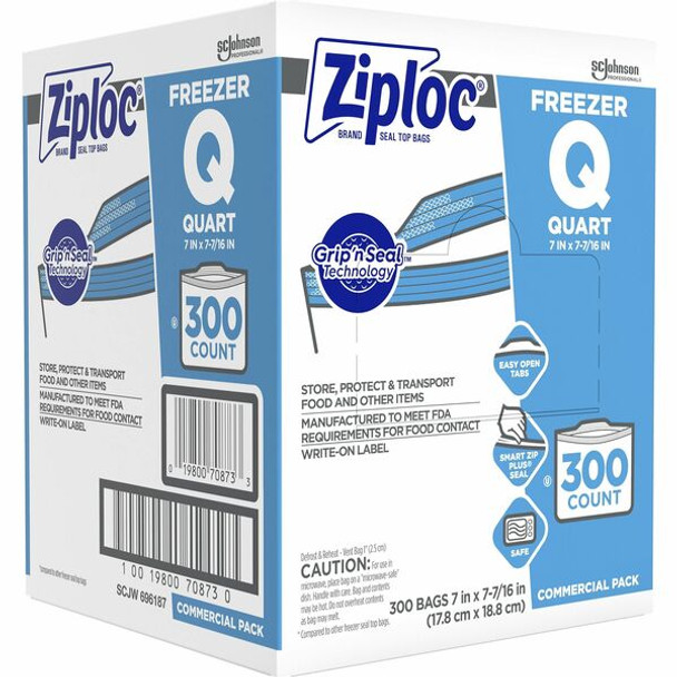 Ziploc&reg; Grip n' Seal Freezer Bags - 1 quart Capacity - 7" Width x 7.43" Length - Blue - Plastic - 1Carton - Food, Meat, Poultry, Fish