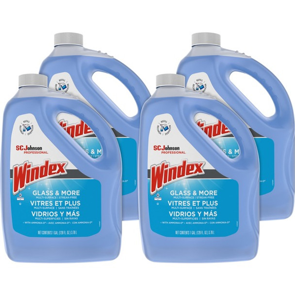 Windex&reg; Glass Cleaner with Ammonia-D - 128 fl oz (4 quart) - 4 / Carton - Blue