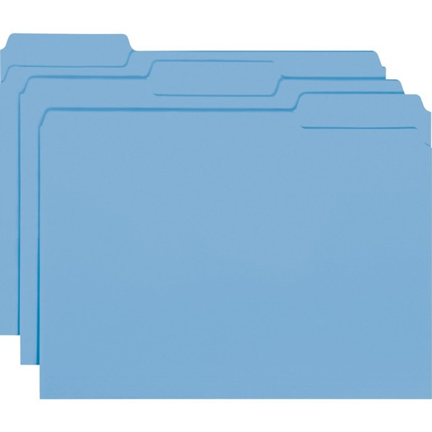 Smead 1/3 Tab Cut Letter Recycled Hanging Folder - 8 1/2" x 11" - 3/4" Expansion - Top Tab Location - Assorted Position Tab Position - Vinyl - Blue - 10% Recycled - 100 / Box