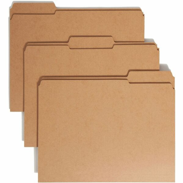 Smead 1/3 Tab Cut Letter Recycled Top Tab File Folder - 8 1/2" x 11" - 3/4" Expansion - Top Tab Location - Assorted Position Tab Position - Kraft - 10% Recycled - 100 / Box