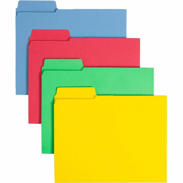 Smead SuperTab 1/3 Tab Cut Letter Recycled Top Tab File Folder - 8 1/2" x 11" - 3 Internal Pocket(s) - Blue, Red, Green, Yellow - 10% Recycled - 12 / Pack