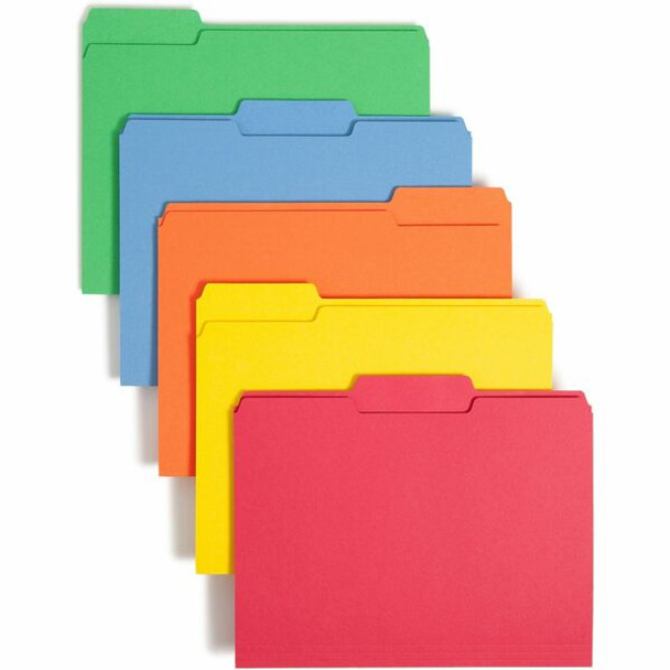 Smead 1/3 Tab Cut Letter Recycled Top Tab File Folder - 8 1/2" x 11" - 3/4" Expansion - Top Tab Location - Assorted Position Tab Position - Blue, Green, Orange, Red, Yellow - 10% Recycled - 100 / Box