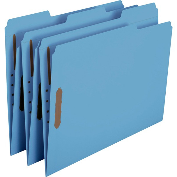 Smead Colored 1/3 Tab Cut Letter Recycled Fastener Folder - 8 1/2" x 11" - 3/4" Expansion - 2 x 2K Fastener(s) - 2" Fastener Capacity for Folder - Top Tab Location - Assorted Position Tab Position - Blue - 10% Recycled - 50 / Box