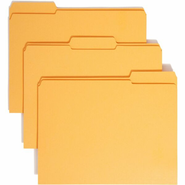 Smead Colored 1/3 Tab Cut Letter Recycled Top Tab File Folder - 8 1/2" x 11" - 3/4" Expansion - Top Tab Location - Assorted Position Tab Position - Goldenrod - 10% Recycled - 100 / Box