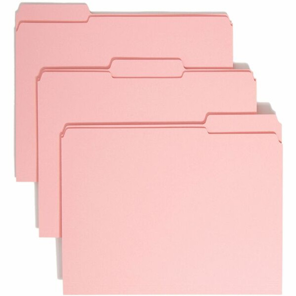 Smead Colored 1/3 Tab Cut Letter Recycled Top Tab File Folder - 8 1/2" x 11" - 3/4" Expansion - Top Tab Location - Assorted Position Tab Position - Pink - 10% Recycled - 100 / Box
