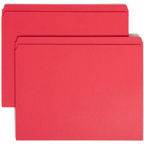 Smead Colored Straight Tab Cut Letter Recycled Top Tab File Folder - 8 1/2" x 11" - 3/4" Expansion - Red - 10% Recycled - 100 / Box