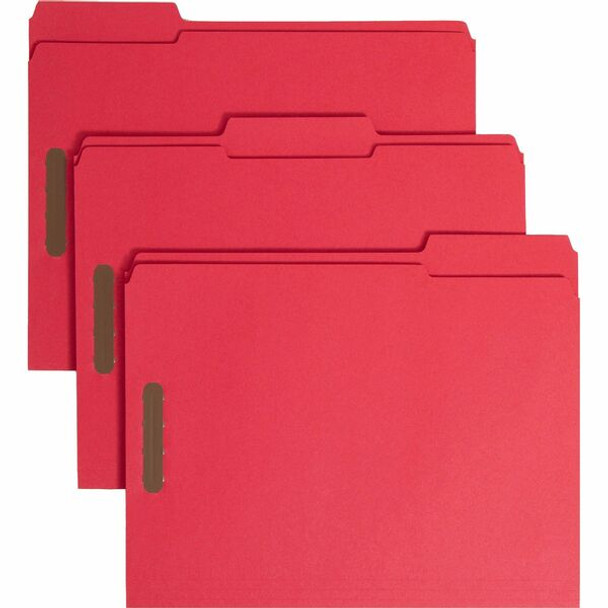 Smead Colored 1/3 Tab Cut Letter Recycled Fastener Folder - 8 1/2" x 11" - 3/4" Expansion - 2 x 2K Fastener(s) - 2" Fastener Capacity for Folder - Top Tab Location - Assorted Position Tab Position - Red - 10% Recycled - 50 / Box
