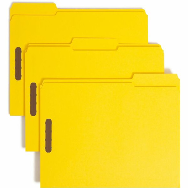 Smead Colored 1/3 Tab Cut Letter Recycled Fastener Folder - 8 1/2" x 11" - 3/4" Expansion - 2 x 2K Fastener(s) - 2" Fastener Capacity for Folder - Top Tab Location - Assorted Position Tab Position - Yellow - 10% Recycled - 50 / Box
