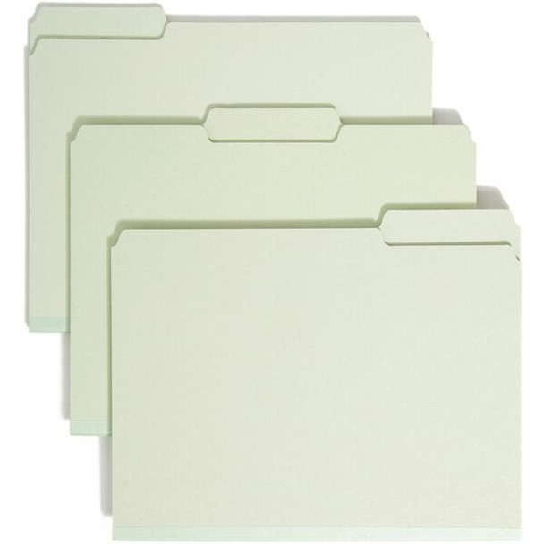 Smead 1/3 Tab Cut Letter Recycled Top Tab File Folder - 8 1/2" x 11" - 2" Expansion - Top Tab Location - Assorted Position Tab Position - Pressboard - Gray, Green - 100% Recycled - 25 / Box