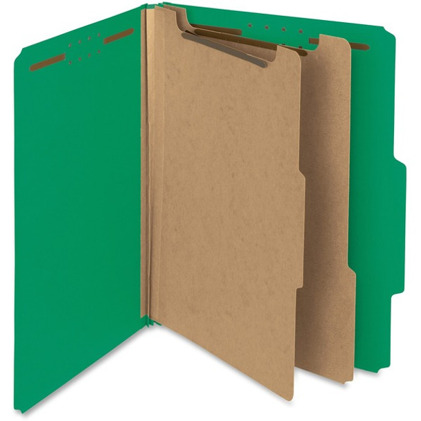 Smead 2/5 Tab Cut Letter Recycled Classification Folder - 8 1/2" x 11" - 2" Expansion - 6 x 2K Fastener(s) - Top Tab Location - Right of Center Tab Position - 2 Divider(s) - Green - 100% Pressboard Recycled - 10 / Box
