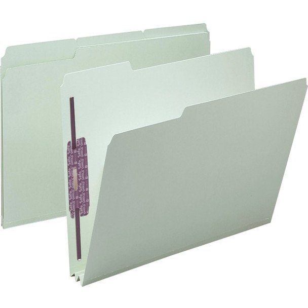 Smead 1/3 Tab Cut Letter Recycled Fastener Folder - 8 1/2" x 11" - 2" Expansion - 2 x 2S Fastener(s) - 2" Fastener Capacity for Folder - Top Tab Location - Assorted Position Tab Position - Pressboard - Gray, Green - 100% Recycled - 25 / Box