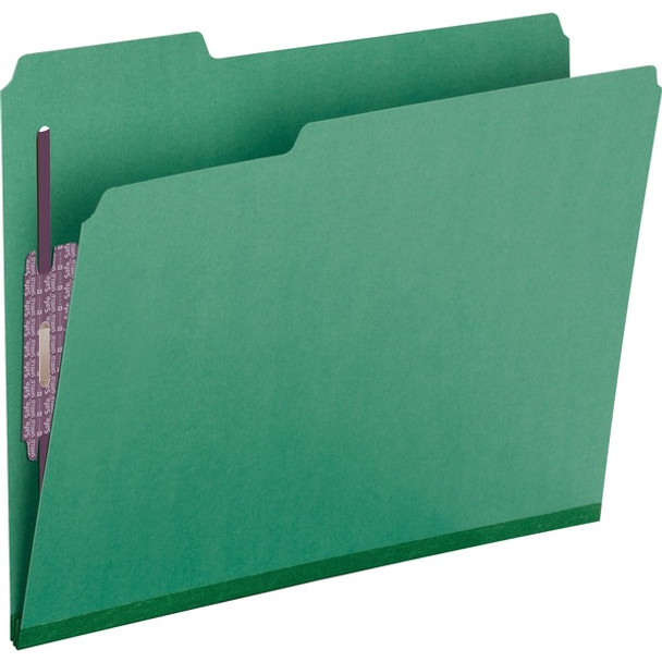 Smead Colored 1/3 Tab Cut Letter Recycled Fastener Folder - 8 1/2" x 11" - 2" Expansion - 2 x 2S Fastener(s) - 2" Fastener Capacity for Folder - Top Tab Location - Assorted Position Tab Position - Pressboard - Green - 100% Recycled - 25 / Box