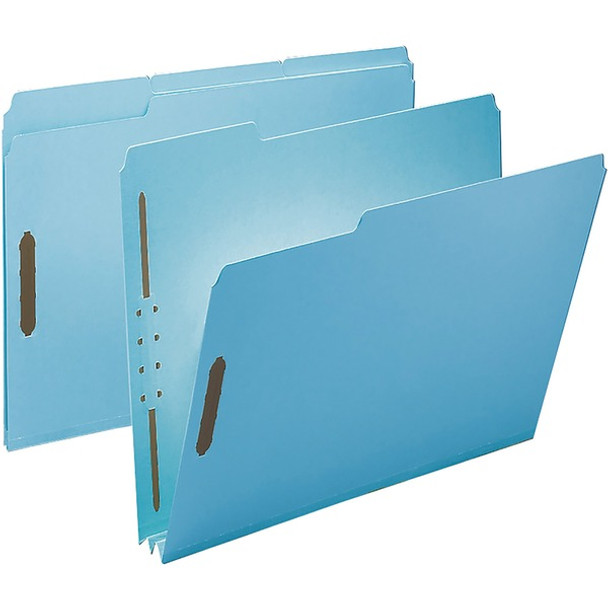 Smead 1/3 Tab Cut Letter Recycled Fastener Folder - 8 1/2" x 11" - 250 Sheet Capacity - 2" Expansion - 2 x 2K Fastener(s) - Assorted Position Tab Position - Pressboard - Blue - 100% Recycled - 25 / Box