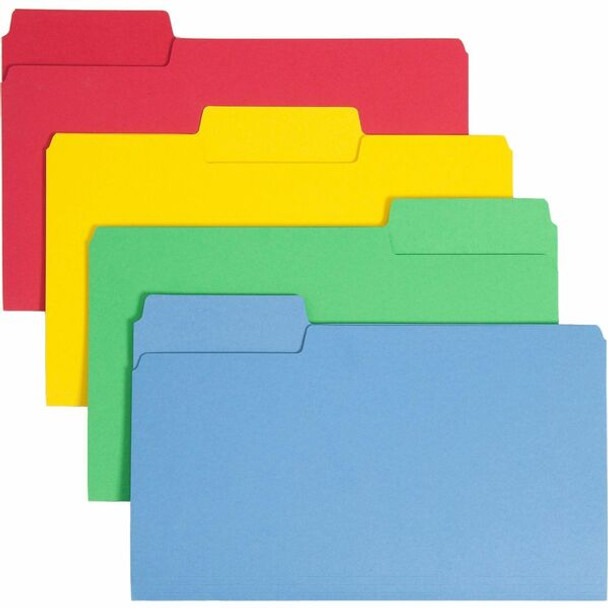 Smead SuperTab 1/3 Tab Cut Legal Recycled Top Tab File Folder - 8 1/2" x 14" - 3/4" Expansion - Top Tab Location - Assorted Position Tab Position - Blue, Red, Green, Yellow - 10% Recycled - 50 / Box