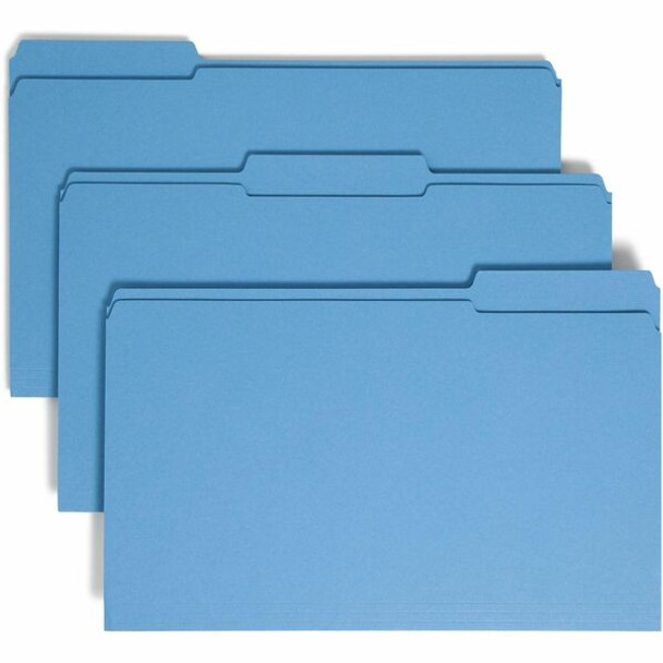 Smead Colored 1/3 Tab Cut Legal Recycled Top Tab File Folder - 8 1/2" x 14" - 3/4" Expansion - Top Tab Location - Assorted Position Tab Position - Blue - 10% Recycled - 100 / Box