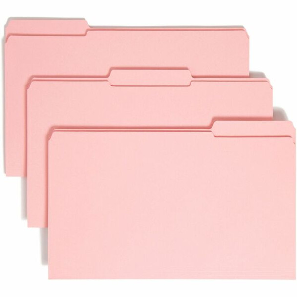 Smead Colored 1/3 Tab Cut Legal Recycled Top Tab File Folder - 8 1/2" x 14" - 3/4" Expansion - Top Tab Location - Assorted Position Tab Position - Pink - 10% Recycled - 100 / Box