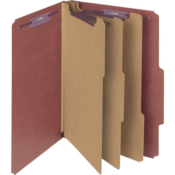 Smead SafeSHIELD 3-Divider Classification Folders - Legal - 8 1/2" x 14" Sheet Size - 3" Expansion - 2" Fastener Capacity for Folder - 2/5 Tab Cut - Right Tab Location - 3 Divider(s) - 25 pt. Folder Thickness - Pressboard - Red - Recycled - 10 / Box