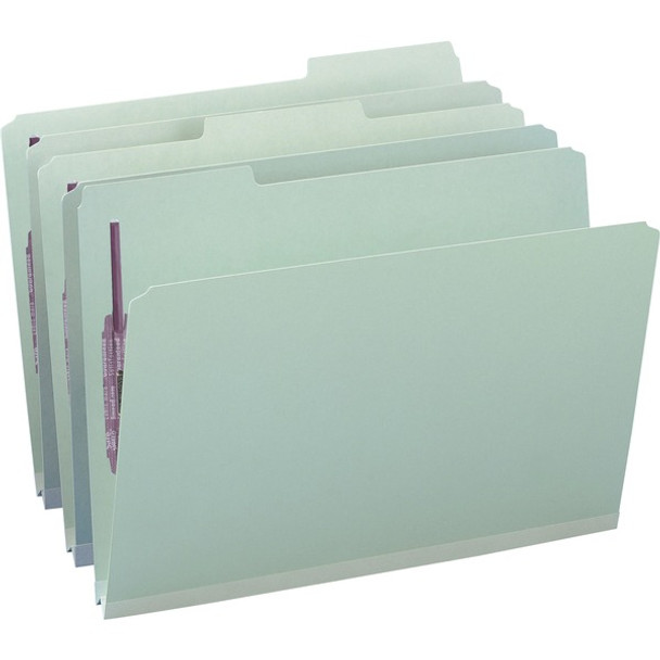 Smead 1/3 Tab Cut Legal Recycled Fastener Folder - 8 1/2" x 14" - 1" Expansion - 2 x 2S Fastener(s) - 2" Fastener Capacity for Folder - Top Tab Location - Assorted Position Tab Position - Pressboard - Gray, Green - 100% Recycled - 25 / Box