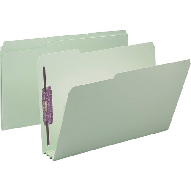 Smead 1/3 Tab Cut Legal Recycled Fastener Folder - 8 1/2" x 14" - 3" Expansion - 2 x 2S Fastener(s) - 2" Fastener Capacity for Folder - Top Tab Location - Assorted Position Tab Position - Pressboard - Gray, Green - 100% Recycled - 25 / Box