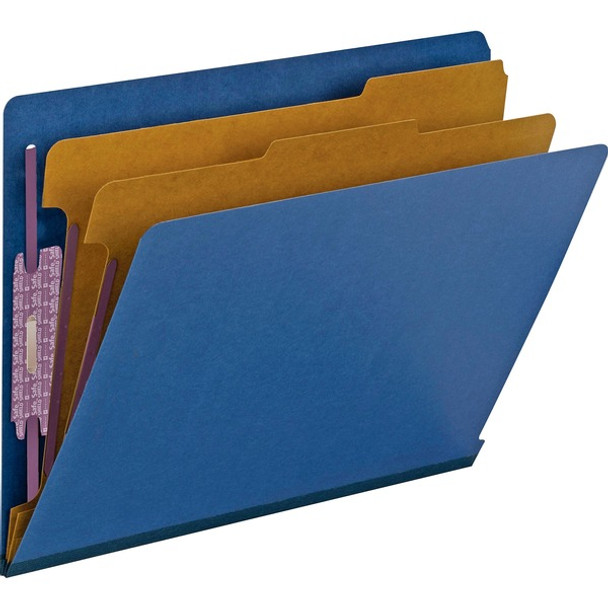 Smead 1/3 Tab Cut Letter Recycled Classification Folder - 8 1/2" x 11" - 2" Expansion - 2 x 2S Fastener(s) - 2" Fastener Capacity for Folder - 2 Divider(s) - Pressboard - Dark Blue - 100% Recycled - 10 / Box