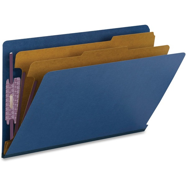 Smead 1/3 Tab Cut Legal Recycled Classification Folder - 8 1/2" x 14" - 2" Expansion - 2 x 2S Fastener(s) - 2" Fastener Capacity for Folder - End Tab Location - 2 Divider(s) - Pressboard - Dark Blue - 50% Recycled - 10 / Box