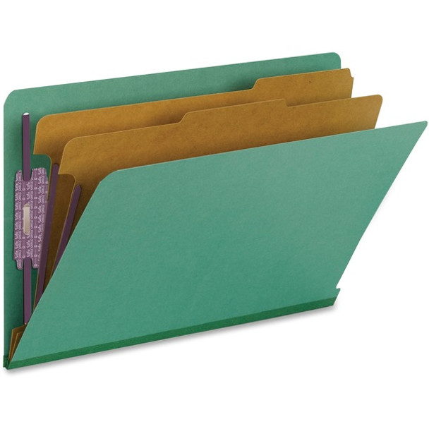 Smead 1/3 Tab Cut Legal Recycled Classification Folder - 8 1/2" x 14" - 2" Expansion - 2 x 2S Fastener(s) - 2" Fastener Capacity for Folder - End Tab Location - 2 Divider(s) - Pressboard - Green - 50% Recycled - 10 / Box