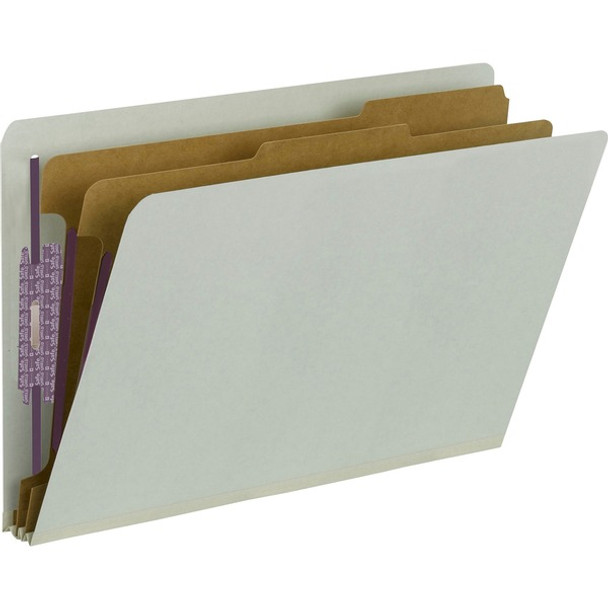 Smead Legal Recycled Classification Folder - 8 1/2" x 14" - 2" Expansion - 2 x 2S Fastener(s) - 2" Fastener Capacity for Folder - End Tab Location - 2 Divider(s) - Pressboard - Gray, Green - 100% Recycled - 10 / Box