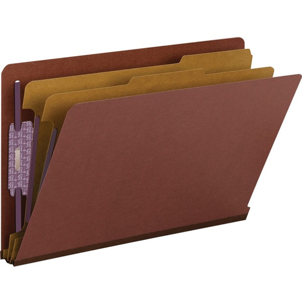 Smead Legal Recycled Classification Folder - 8 1/2" x 14" - 2" Expansion - 2 x 2S Fastener(s) - 2" Fastener Capacity for Folder - End Tab Location - 2 Divider(s) - Pressboard - Red - 100% Recycled - 10 / Box