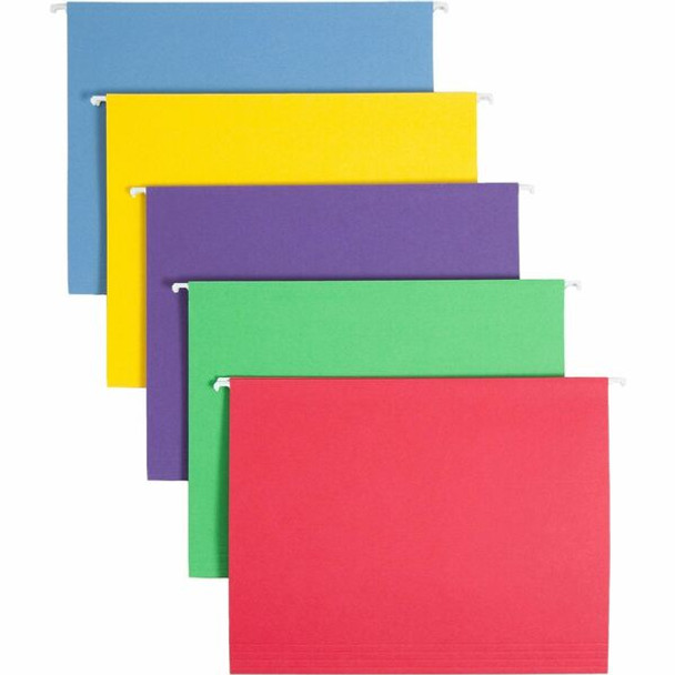 Smead 1/3 Tab Cut Letter Recycled Hanging Folder - 8 1/2" x 11" - Top Tab Location - Assorted Position Tab Position - Poly - Blue, Green, Purple, Red, Yellow - 10% Paper Recycled - 25 / Box