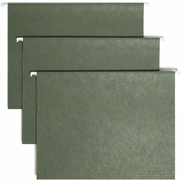 Smead 1/3 Tab Cut Letter Recycled Hanging Folder - 8 1/2" x 11" - Top Tab Location - Assorted Position Tab Position - Vinyl - Standard Green - 10% Recycled - 25 / Box