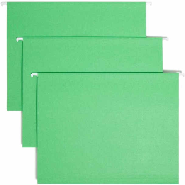 Smead Colored 1/5 Tab Cut Letter Recycled Hanging Folder - 8 1/2" x 11" - Top Tab Location - Assorted Position Tab Position - Vinyl - Green - 10% Recycled - 25 / Box