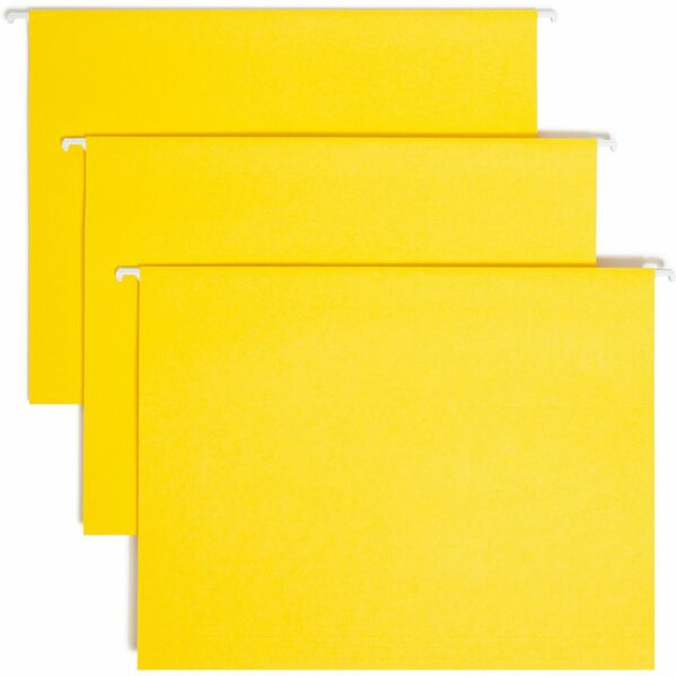 Smead Colored 1/5 Tab Cut Letter Recycled Hanging Folder - 8 1/2" x 11" - Top Tab Location - Assorted Position Tab Position - Vinyl - Yellow - 10% Recycled - 25 / Box