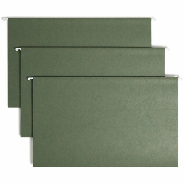 Smead 1/5 Tab Cut Legal Recycled Hanging Folder - 8 1/2" x 14" - Top Tab Location - Assorted Position Tab Position - Vinyl - Standard Green - 10% Recycled - 25 / Box