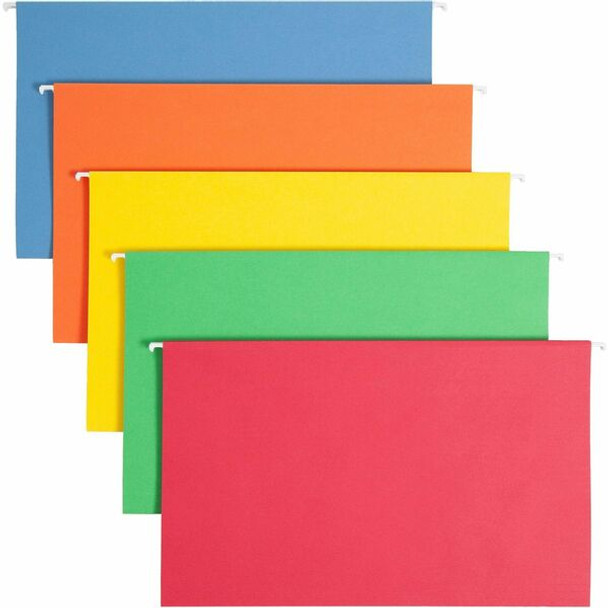 Smead 1/5 Tab Cut Legal Recycled Hanging Folder - 8 1/2" x 14" - Top Tab Location - Assorted Position Tab Position - Vinyl - Blue, Green, Orange, Red, Yellow - 10% Recycled - 25 / Box