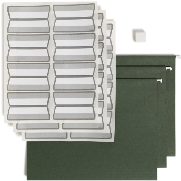 Smead Protab&reg; Filing System with 20 Letter Size Hanging File Folders, 24 ProTab 1/3-Cut Tab labels, and 1 eraser (64195) - Standard Green, 100% Recycled Paperboard - 20 / Box