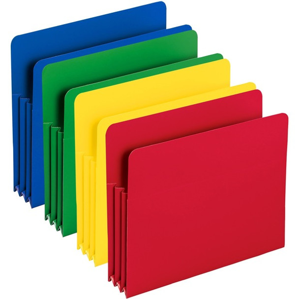 Smead Straight Tab Cut Letter File Pocket - 8 1/2" x 11" - 3 1/2" Expansion - Polypropylene - Blue, Green, Red, Yellow - 4 / Pack