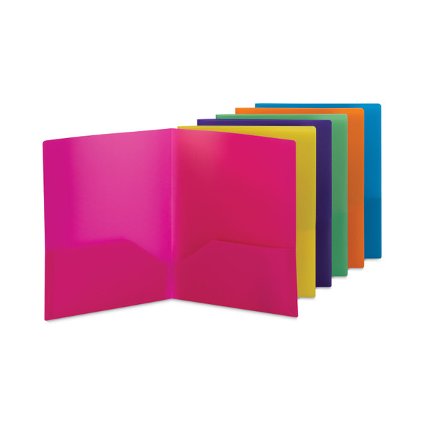 Poly Two-Pocket Folders, 100-Sheet Capacity, 11 x 8.5, Assorted, 6/Pack