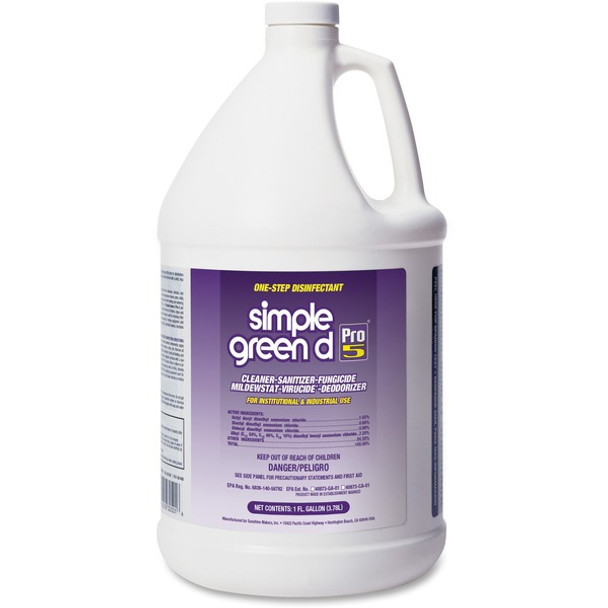 Simple Green D Pro 5 One-Step Disinfectant - Concentrate - 128 fl oz (4 quart) - 1 Each - Disinfectant - Clear