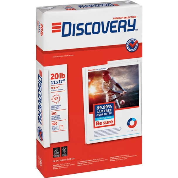 Discovery Premium Multipurpose Paper - Anti-Jam - White - 97 Brightness - Ledger/Tabloid - 11" x 17" - 20 lb Basis Weight - 2500 / Carton - Excellent Ink Absorption - White