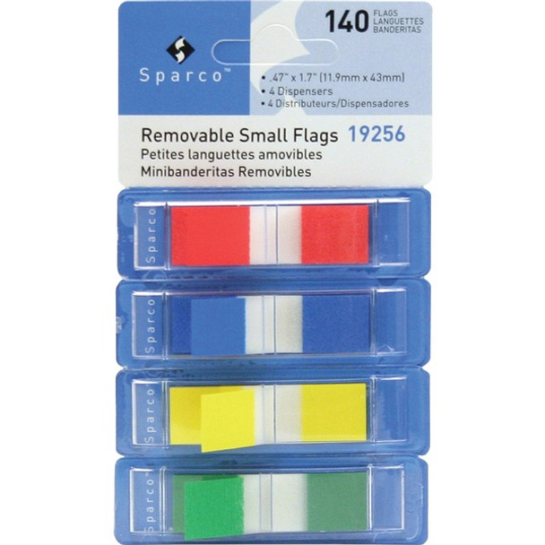 Sparco Pop-up Removable Small Flags - 0.50" - Assorted - See-through, Self-adhesive, Removable - 140 / Pack