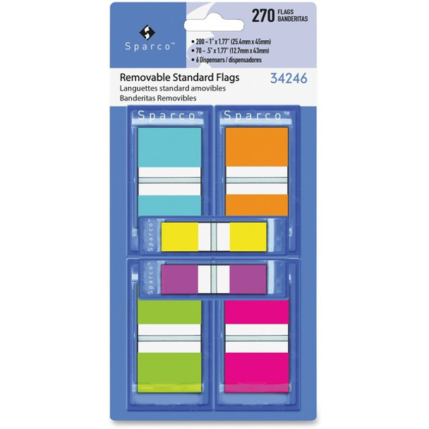 Sparco Assorted Pop-Up Flags Combo Pack - 0.50" , 1" - Assorted - Self-adhesive, Repositionable, Removable, Writable - 270 / Pack